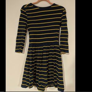 Navy & Yellow Stripped Fit and Flare Pleated Dress